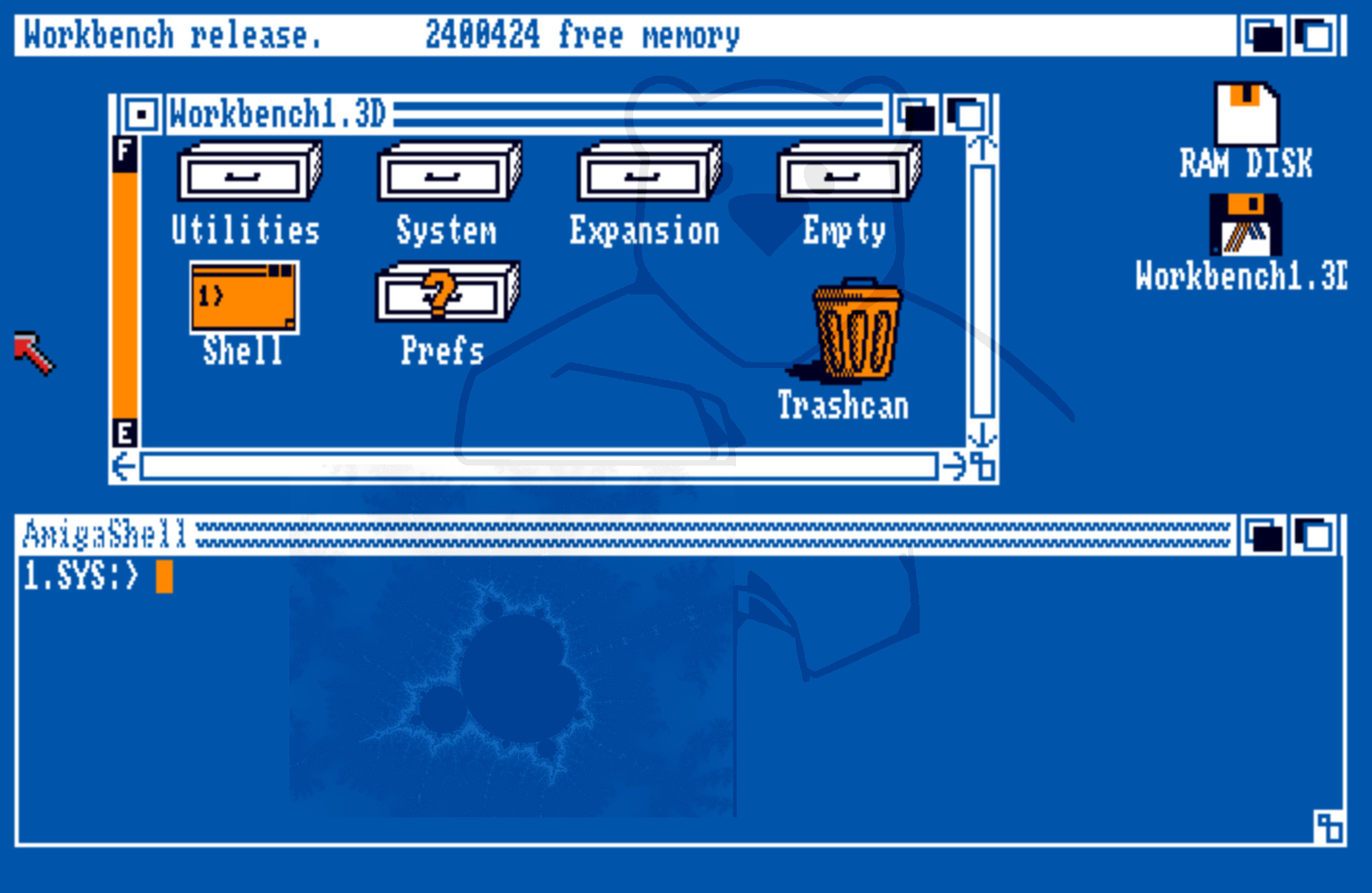 Aussehen Amiga Kickstart 1.3 mit der Workbench 1.3D